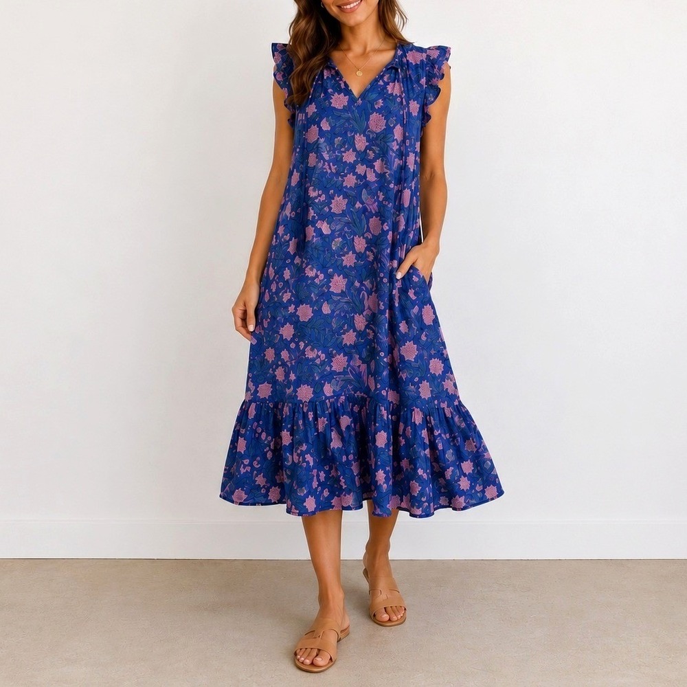 The Fox and the Mermaid Boho Floral Midi Dress S/M Coastal Cottagecore Summer